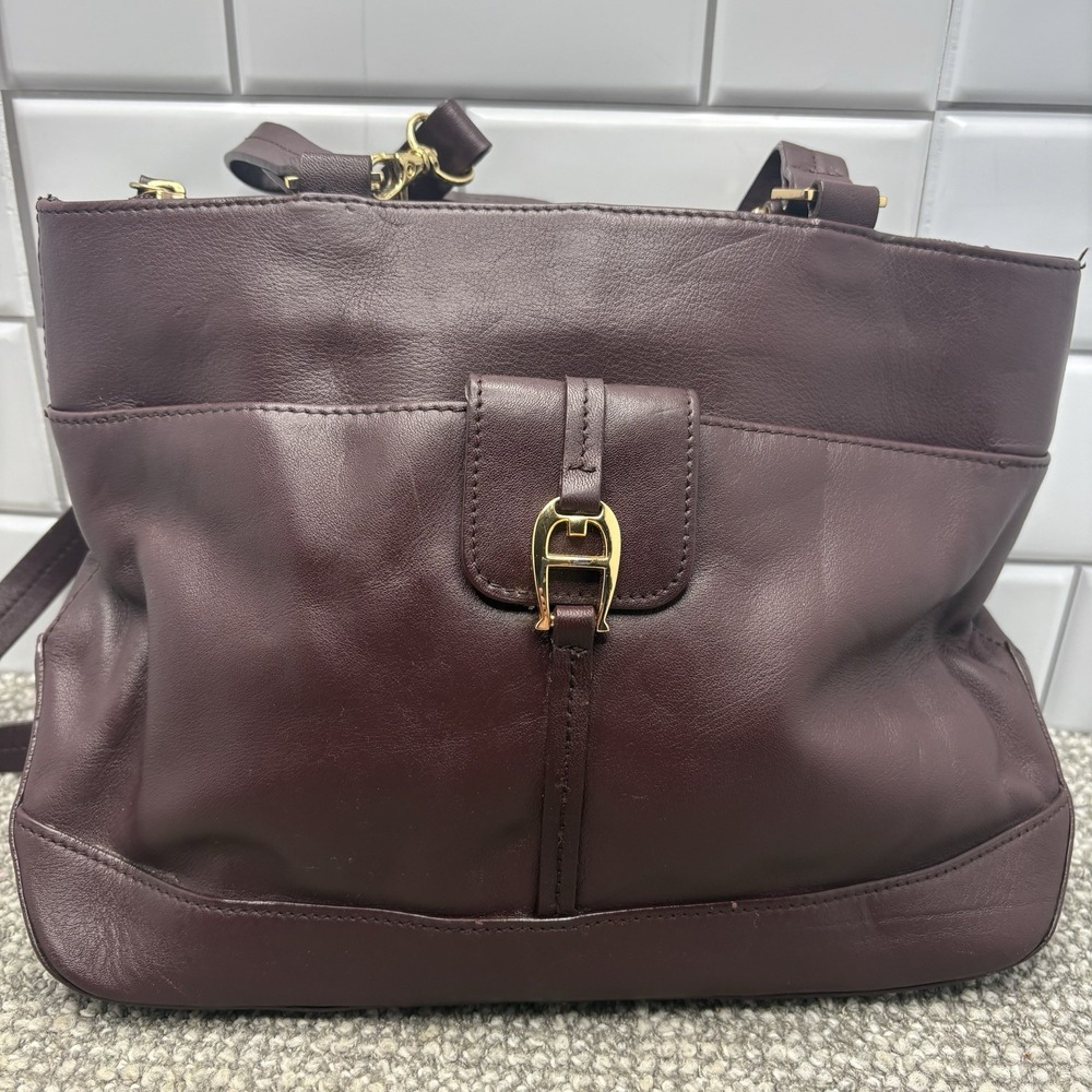 Etienne Aigner Brown Leather Handbags Hand Or Shoulder Straps Pockets VTG - Picture 5 of 15